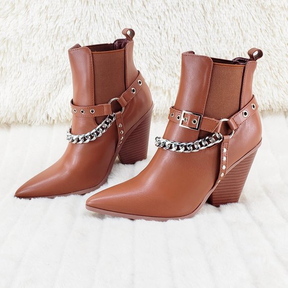 Demitri Tan Western Cowgirl Cowboy Pull On Elastic Panel Ankle Boots - Picture 3 of 11